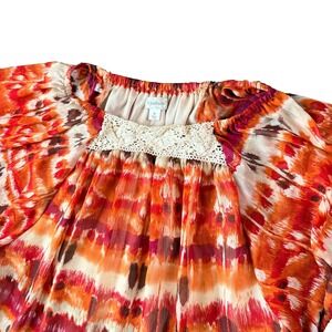 Dressbarn Blouse Top Womens M Multicolor Crochet Trim Abstract Butterfly Sleeve